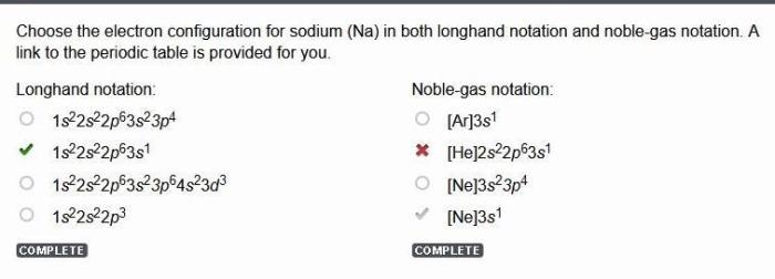 Noble-gas notation: [ar]3s1 [he]2s22p63s1 [ne]3s23p4 [ne]3s1